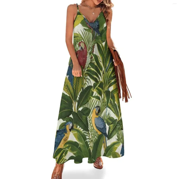 Lässige Kleider Dschungel Papageienmuster ärmellose Kleid Abend Damen Elegante Chic Women Promotion Long