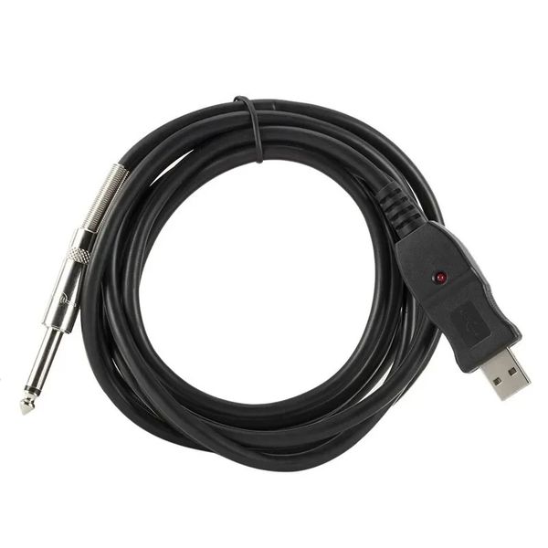 Cabo de guitarra USB para gravar o baixo elétrico de guitarra para PC com conversor de adaptador de áudio de 65 mm Jack para transmissão de som de alta qualidade e