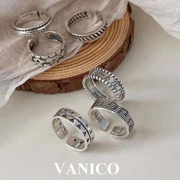 Ringos de cluster Ring vintage Anel aberto 925 prata esterlina simples punk punk retro entalhe