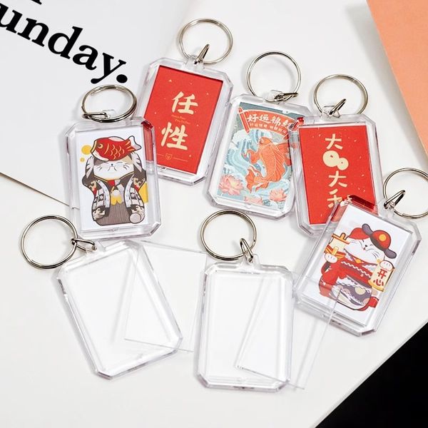 5/10pcs acrílico Keyring Clear Blank Imagem pingente foto moldura de chaves de chaves de chaves inserir chaveiro personalizado