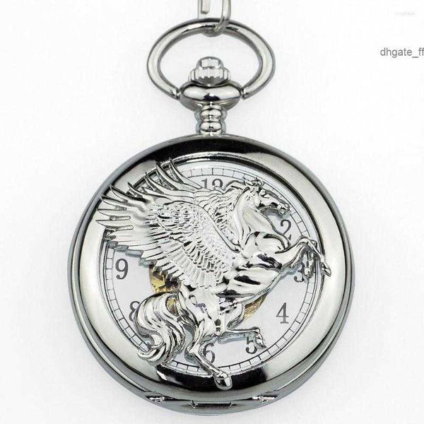 Relógios de bolso que vendem steampunk antiguidade vintage a cavalo de mão de mão mecânica relógio mecânica Skeleton Fob Chain For Men Women PJX1339