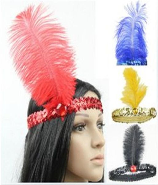 20pcslot 10 Farben Frauen Kopfband Perlen Pailletten Flapper Feather Stirnband Kopfstück Party Kostüm Stirnband Haarzubehör2674386