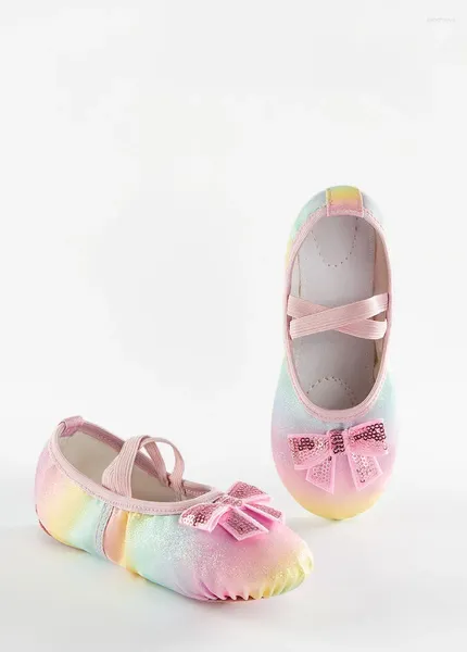 Sapatos de dança Girls Ballet Bowtie Bling Gradiente Slippers Slippers Crianças praticam Ballerina Kids Ginástica