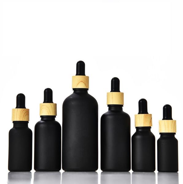 Bottiglie di gocce di vetro nero opaco bottiglie essenziali olio essenziale con gocce di legno per occhiali per flaccudi campioni di vile 5 ml 10 ml 15 ml 20ml 30ml 7820426