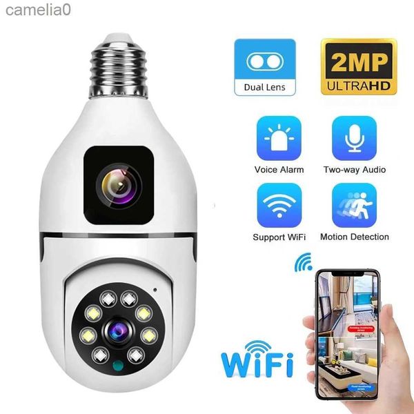 Telecamere IP Mini Camera a doppia lente WiFi 1080p Vision notturna E27 Bulb 360 Interno Wireless IP Camera monitor V380 CCTV Sicurezza Protezione C240412