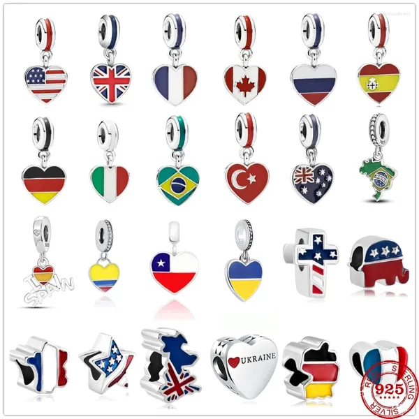 Loose Edelstein Original 925 Silber DIY Frauen Schmuck Feine Nationalflagge Dangle Charme Perle Fit Charms Armband -Trinketzubehör