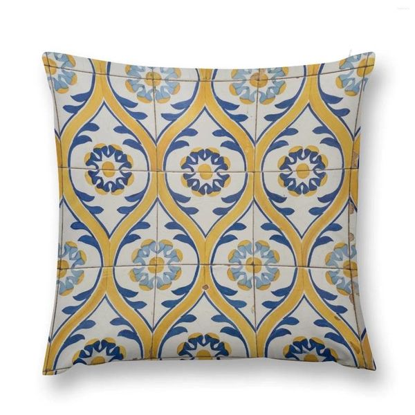 Подушка нарисованные узоры - плитка азулехо в синем и желтом упругое покрытие для диванов на диванах покрытия