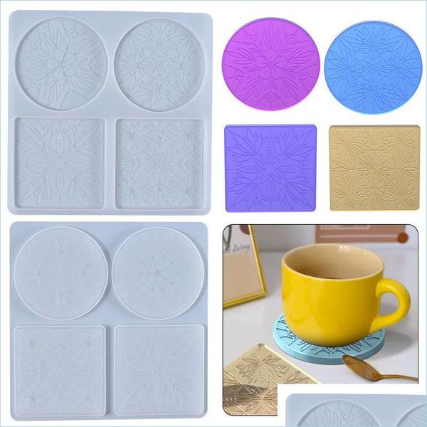 Moldes Crystal epóxi resina molde Datura Flores de bandeja Coaster Mat Round Sile Sile para DIY Fazendo entrega de joias de entrega DHSLT