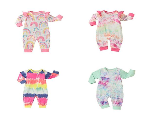 Roupas infantis meninos meninos Rainbow Tie Tye Rompers infantil Mumvas de manga voadora Boutique Spring Autumn Boutique Baby Clothes Roupos Z12942134400