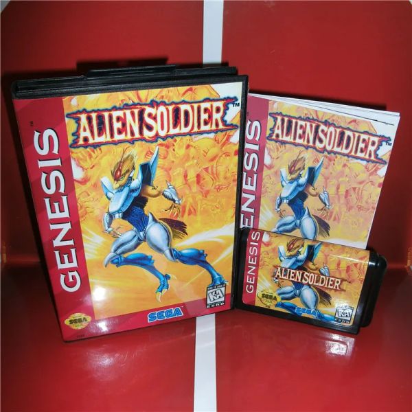 Accessoires Alien Soldier US Cover mit Box und Handbuch für Megadrive Video Game Console 16 -Bit MD -Karte