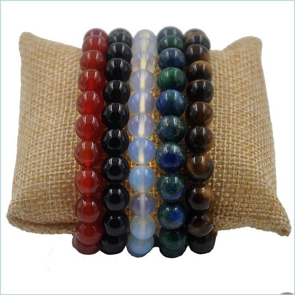 Contas de 8mm de 8 mm de pedra de pedra bracelete fenghuanglite tigre olho opal obsidian sardonyx Bangle para mulheres entrega de joias de joalheria brac dh28v