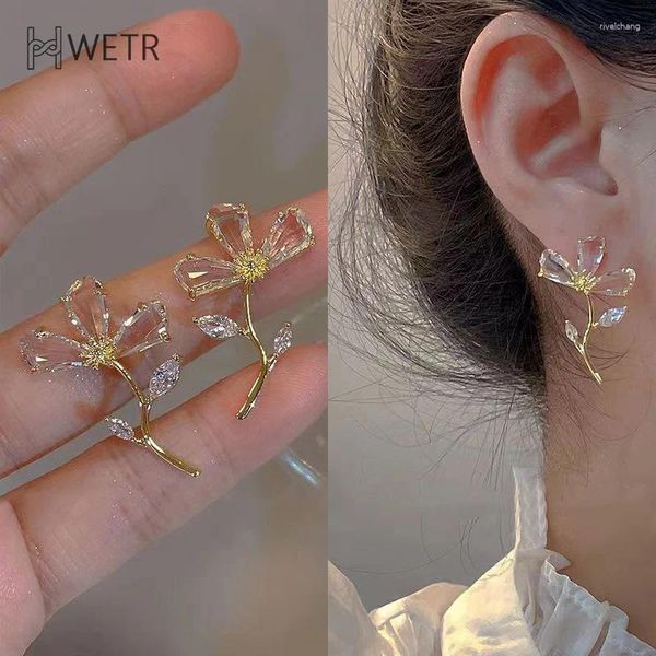 Orecchini per borchie Fashion Sweet Flower Drop Crystal Crystal Zircon Stalls Women Korean Party Temperament Gioielli Regali