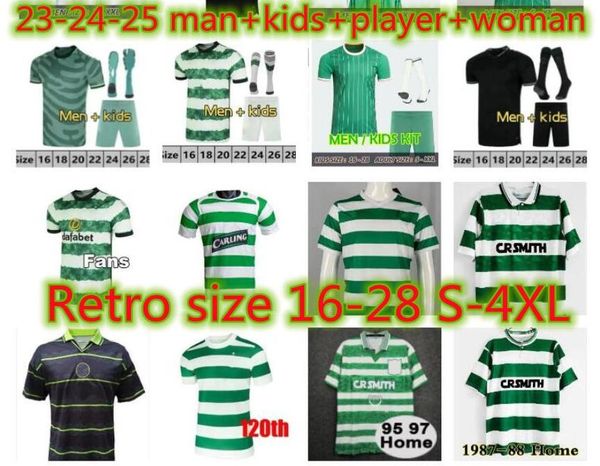 Retro Celts Soccer Jerseys 87 88 95 97 Larsson Home Away Kyogo Edouard Joseph 23 24 Кельтская футбольная рубашка Moravcik Turnbull Eti Christie Jota Griffiths Forrest Gueye