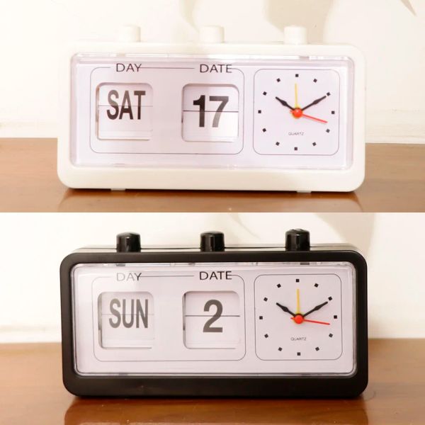 1pc Retro Retro quartzo Relino Relógio Flip Flip Calendário Display Data Data de exibição Relógio para decoração de quarto em casa