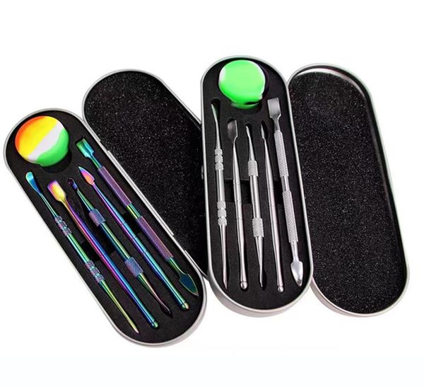 5pcs Dabber -Werkzeugset mit Metallbox und Silikonkoffer 5 ml Lagerung Edelstahl Regenbogenfarbe für die Auswahl Praktische Reinigung8019233