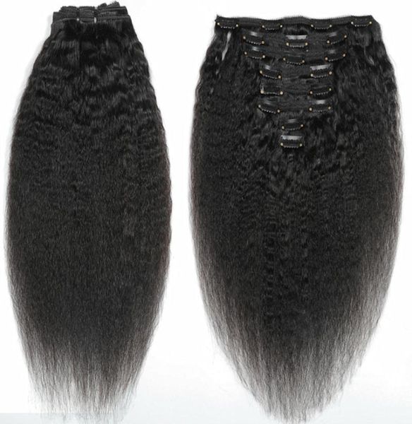 Cabelo liso e ardente de clipe não processado em extensões de cabelo 120 gramas de cabelo humano mongol afro -americano clipes pretos naturais2048322