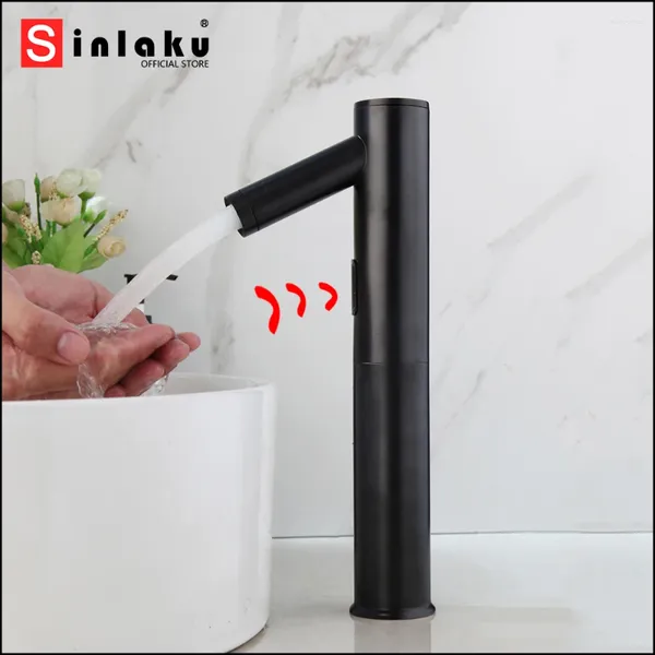 Rubinetti del lavandino del bagno Sinlaku Basino Sensore automatico RUCCHETTO MASCHIO MECCHIO NERO MOTO MONTO TUCCO GRATUITO CONTRO E MIXER ACQUA CREDDA