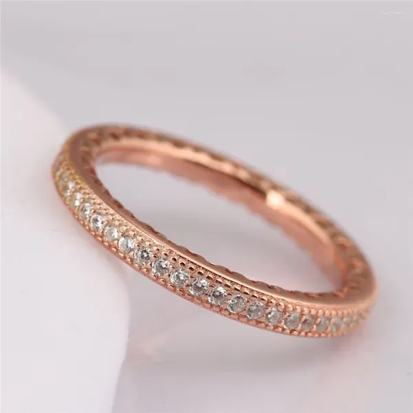 Anelli a grappolo 925 anello in padella in argento sterling cuori d'amore impilabili in oro rosa con cristallo per le donne regalo per feste di matrimonio gioielli