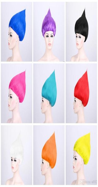 Nuovi bambini multi colori cosplay Halloween Party Forniture Tanime Magic Wizard Wigs Trolls parrucca di alta qualità 15 5xy AAKK5436542