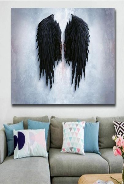 Черный ангел крыльев холст рисовать большие размеры стена искусство художественное произведение дома украшение настенные плакаты Принт Cuadros Decoracion3678651