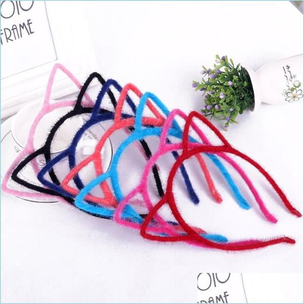 Stirnbänder stilvolle Frauen Mädchen Mädchen Pelzige Katze Ohren Stirnband Teufel Kopf Hoop Feine Haar Ornamente Accessoires Kopfbedecke sexy Band Drop Dhnxz