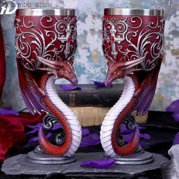 Weingläser 2PCS NEU WESTERN DRAON OBS PERSONALISIERTE DOMTLICHEN STAEL ROD WEINE CUP 3D WOLF KOPF OBER DURLT TACK L49