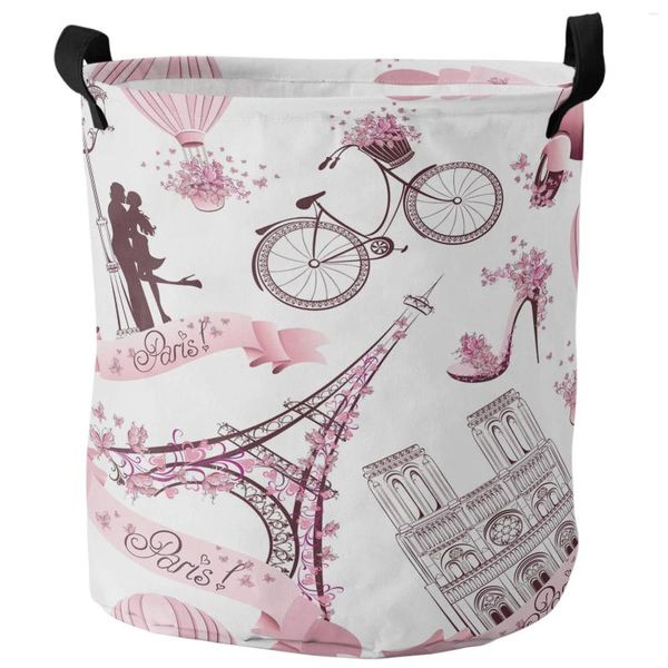 Bolsas de lavanderia rosa Eiffel Tower High Heels Flower Air Balloon Bicicleta