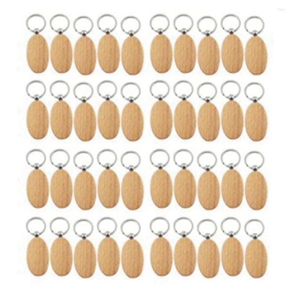 Küche Aufbewahrung 40pcs leere ovale Ellipse Holzschlüsselkette DIY Keychain Anhänger Keyring -Tags Geschenke