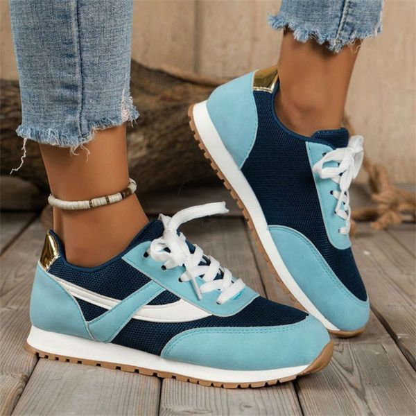 Lässig für 2024 Herbst Herumn New Round Toe Binding Color Blocking Mesh Sports Style Damenschuhe