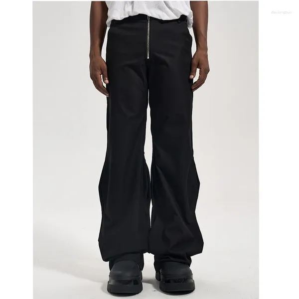 Pantaloni da uomo High Street Designer Wear Fashion Brand Zipper Wave Pieted D Cut Wide-Leg Casual