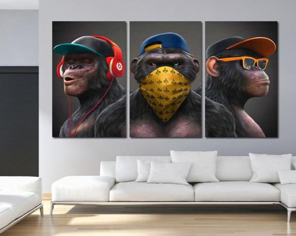 3 обезьяны мудрые крутые горилла плакат холст.