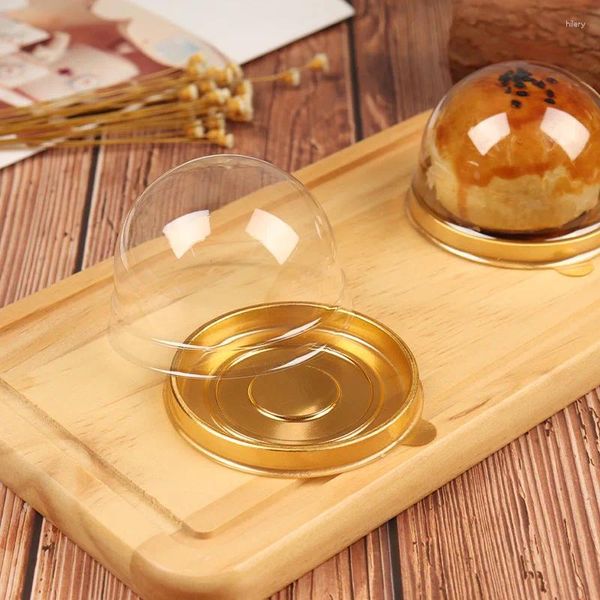 Geschenkverpackung 100pcs Kunststoffverpackungskiste Runde Kuchenboxen Ei-Yolk Puff Container Mond Transparent Mooncake Dome Party