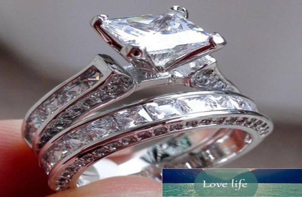 2pcslot Silver Double Big Rings Set impegno per donna uomo zirconia cubica anello di zirconia femmina ladies party wedding gioiello fattore 2733015
