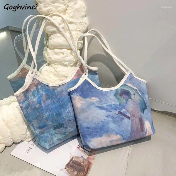 Bag Umhängetaschen Frauen Freizeit Freizeittasche Leinwand Doppelgurt Landschaft elegante Damen täglich wiederverwendbares weibliche Retro große Kapazität