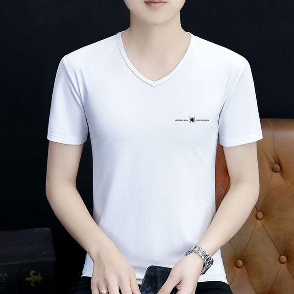 Kurzhülse Männer T-Shirt V-Ausschnitt Koreanisch bedrucktes Herrenbekleidungsbasis Hemd Summer Casual Halbärmel Herren T-Shirt Oberes Kleidungsstück