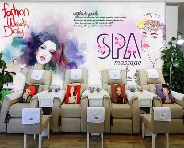 Tapeten Wellyu Customized Large Tapete 3D-Wandgemälde handbemalte Aquarell-Schönheit Kosmetik Shop TV-Hintergrund Wand