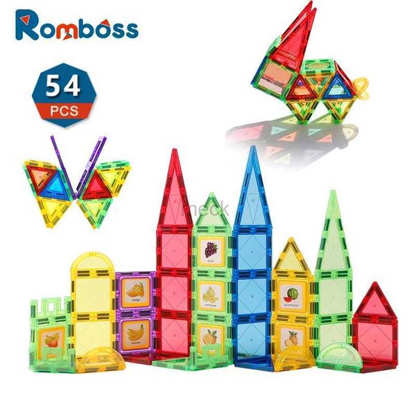Декомпрессионная игрушка Romboss 54pcs Mini Size DIY Магнитные блоки красочные плитки дизайнерские конструкционные набор Montessori Образовательные игрушки Рождественские подарки 240413