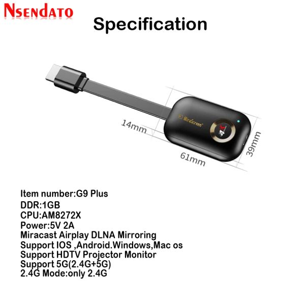 Box Mirascreen G9 plus 2,4 g/5g 4k Miracast WiFi für DLNA AirPlay HD TV -Stick WiFi Display Dongle Receiver für iOS Android Windows