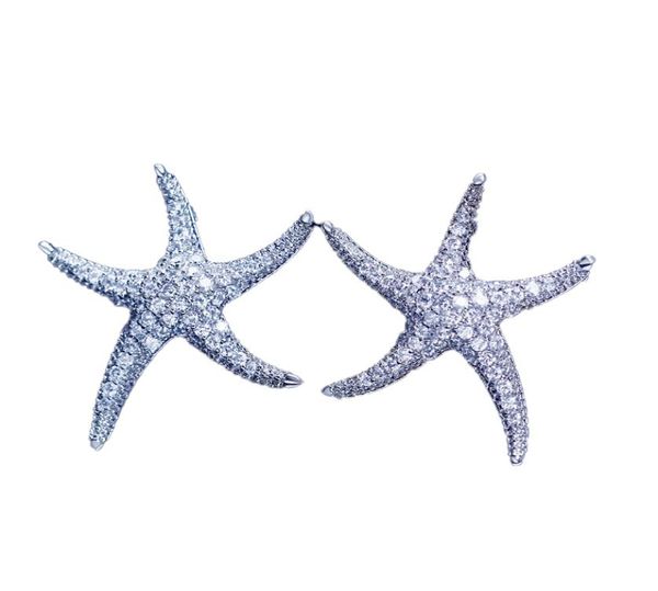 Estrelas do estilo de estrela do mar branco preenchido de ouro branco 5A Clear Diamond CZ Brincos de cento de casamento para mulheres Festival Gre presente1290814