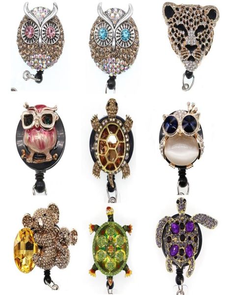 Ключевые кольца Crystal Rhinestone Animal Turtle Tiger ID держатель значков выдвижной барабан для украшения подарков 2754358