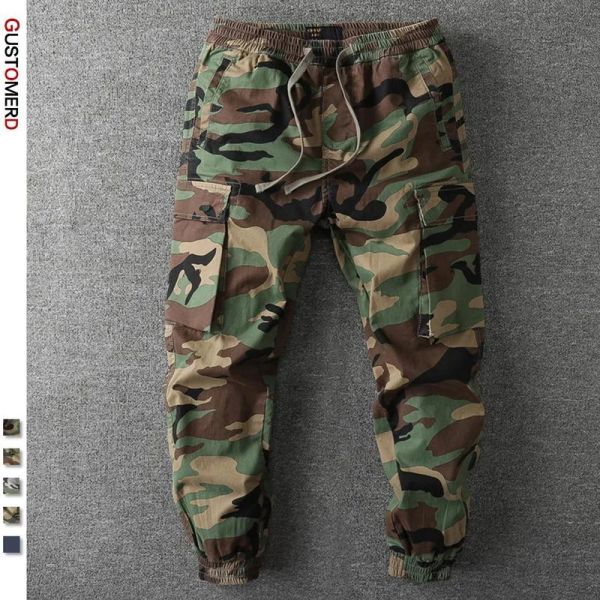 Calças Gustomerd Loose Camouflage Cargo Pants Men Indústria Militar Casual Qualidade Algodão Mens Joggers Novo Autumn Fashion Pants for Men