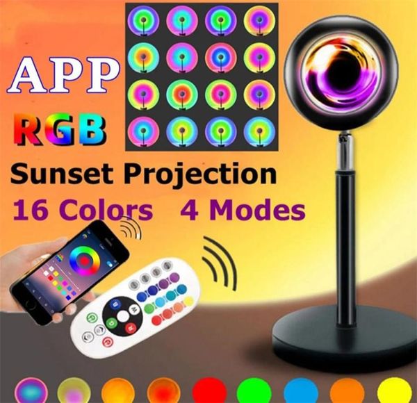 16 цветов Bluetooth Sunset Lamp Projector RGB LED Night Light Tuya Smart App
