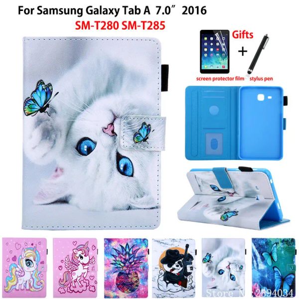 Samsung Galaxy Tab A6 7.0 2016 T280 T285 SMT285 Kapak Funda Moda Kedi Baskı Tablet Stand Kabuğu +Hediye