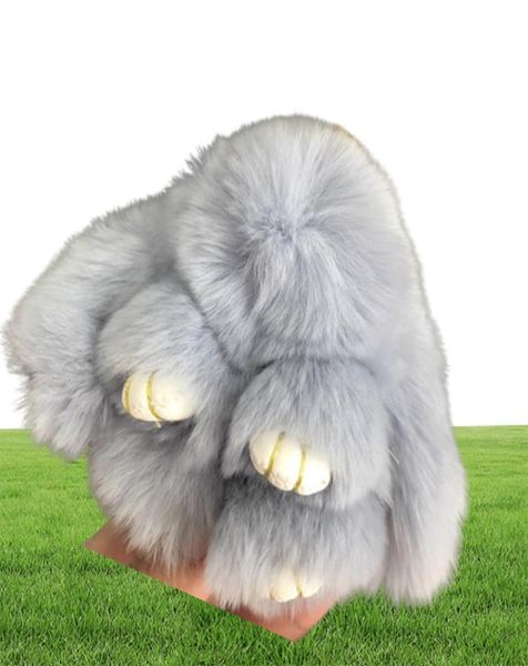 Blue8cm Real Genuine Rex Rabbit Fur Bunny Doll Toy Kid Borse Gift Charm Chiave Accessori per la borsa per la borsa