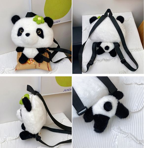 2024New Internet Celebrity Panda Flor Plush Bolsa, mochila de crianças suaves e fofas, presente de aniversário, agarrar uma boneca de máquinas por atacado