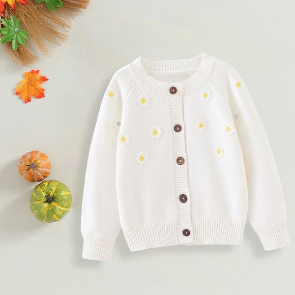 Girls per ragazzi per bambini cardigan maglione autunno/fiori fatti a mano inverno a mano a colori solidi per bambini salta per bambini con cappuccio con cappuccio