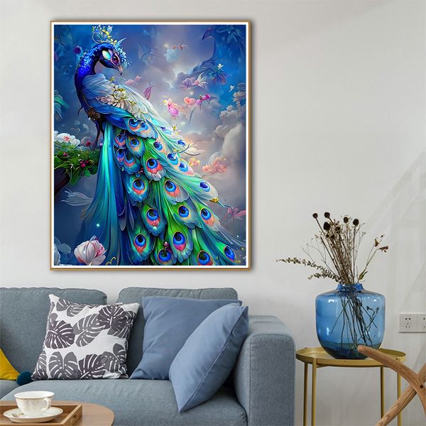 Evershine Diamond Painting Peacock Cross Stitch AB Drill Diamond Borderyer Animal Picture of Rhinestones Mosaic Art Decor