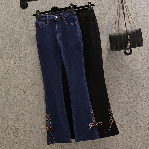 Frauen Jeans schwarzblau elastische ausgestellte Frühlingsherbstin Winter Baggy 2024 Trend Denim Hosen Streetwear Weibliche Kleidung hohe Taille