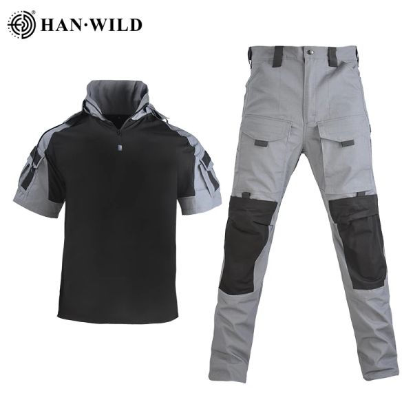 Pantaloni Han Wild Tactical Suit Thirts e Pants with Pads Hunting Combat Uniform Outdoor Equipaggiamento Excersice e Entertainment