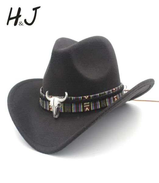 Donne uomini in lana cavoca di cowboy western rollup largo brim cowgirl jazz equestre sombrero berretto con nappe Tauren Ribbon3867889